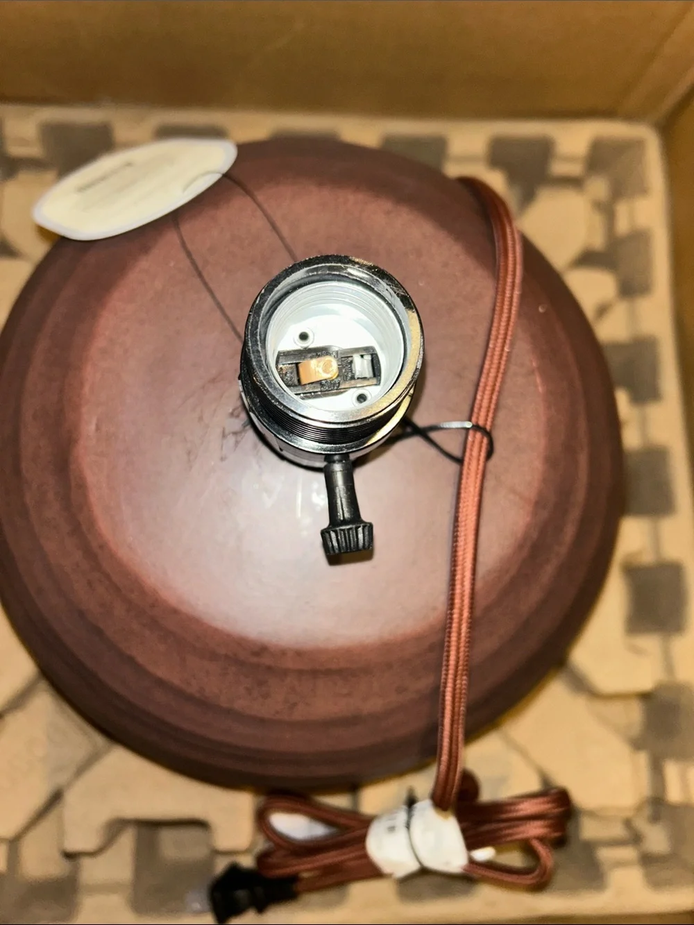 Studio McGee Brown Ceramic Table Lamp with Cream Whipstitch Shade